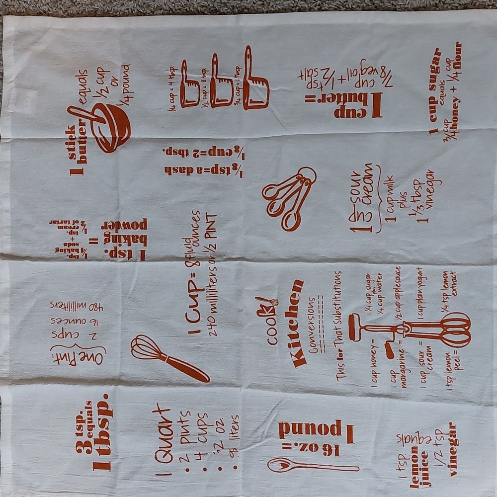 Orange Kitchen Conversion Chart Tea Towel